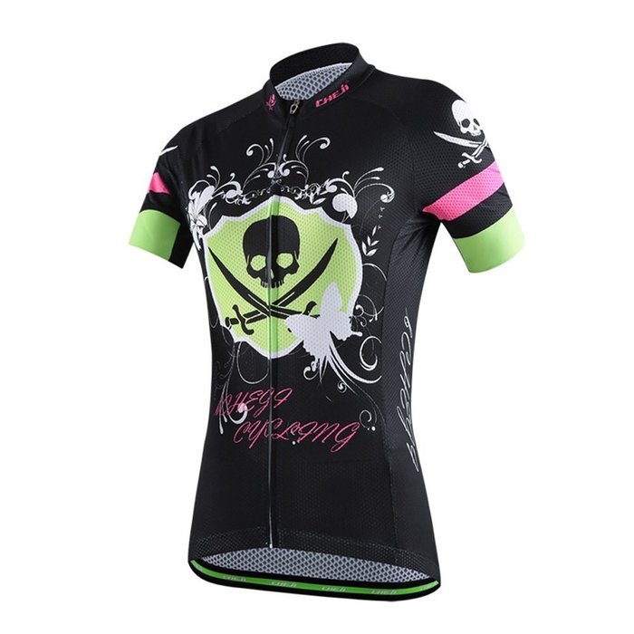 Ophelia Women Short Sleeve Cycling Jersey Pant Set+arm Sleeves(Skull,S) N84