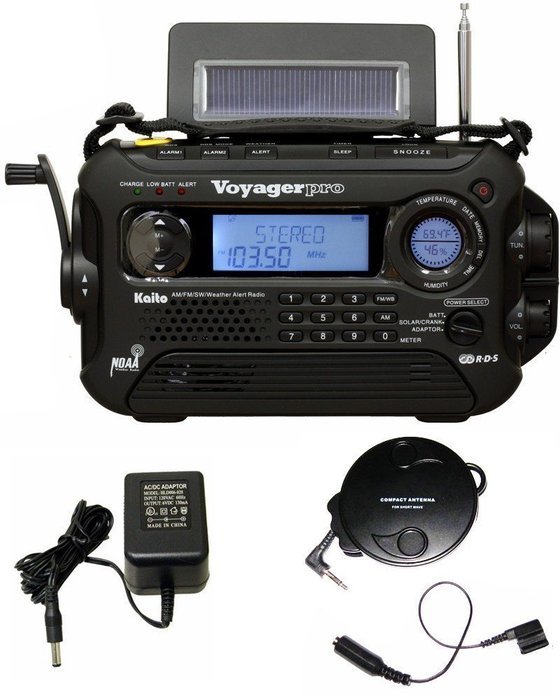 KA600 BLACK Solar/Crank AM/FM/SW NOAA Weather Radio, BONUS AC adapter/charger, Bonus Reel Antenna, 5-LED reading... N2