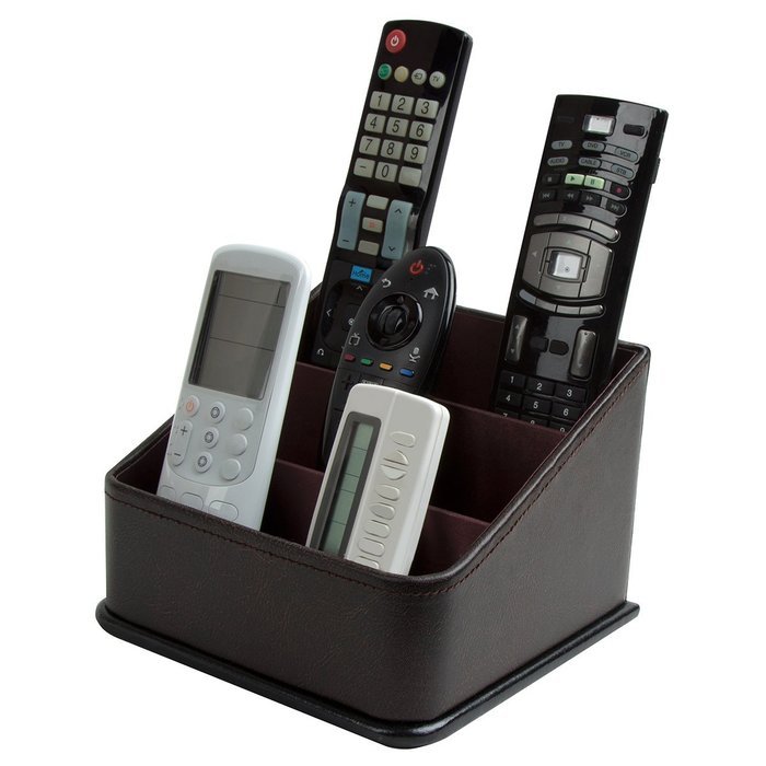 JackCubeDesign Leather Remote Control Organizer Holder, Controller TV Guide, Media Storage Box with 3 Compartments... N5