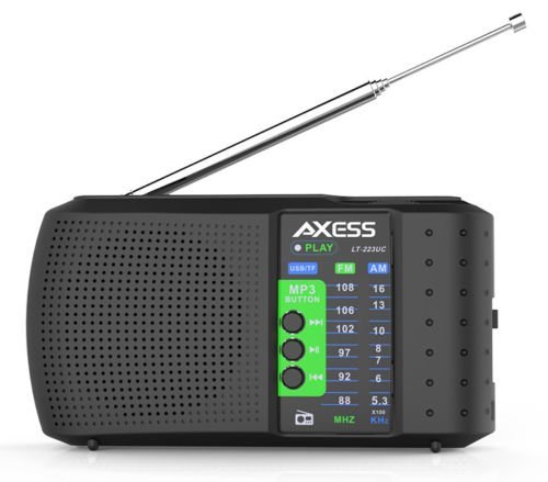 Axess High Sensitivity Portable Rechargeable Alarm Clock Radio PR3206-BK