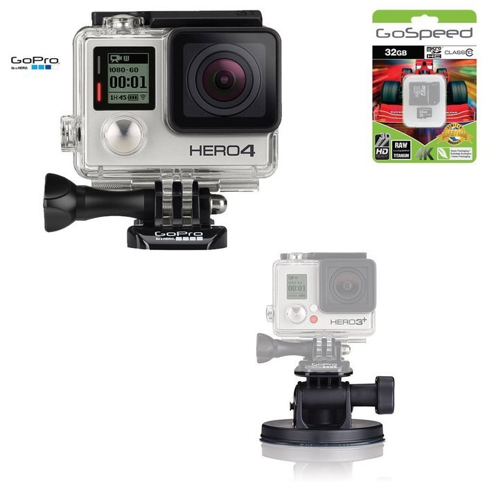 GoPro Hero4 Hero 4 12MP Full HD 4K 30fps 1080p 120fps Built-In Wi-Fi Waterproof Wearable Camera Black Adventure... N142