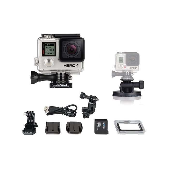 GoPro Hero4 Hero 4 12MP Full HD 4K 30fps 1080p 120fps Built-In Wi-Fi Waterproof Wearable Camera Black Adventure... N143