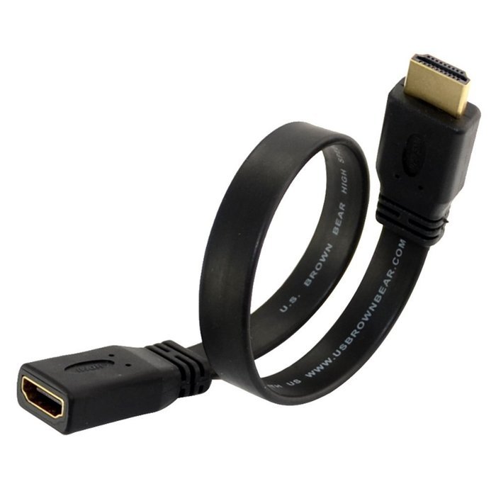 1Ft 30cm Gold HDMI Female Jack to Male F/M Extension Lead Cord Flat Cable HDTV N4