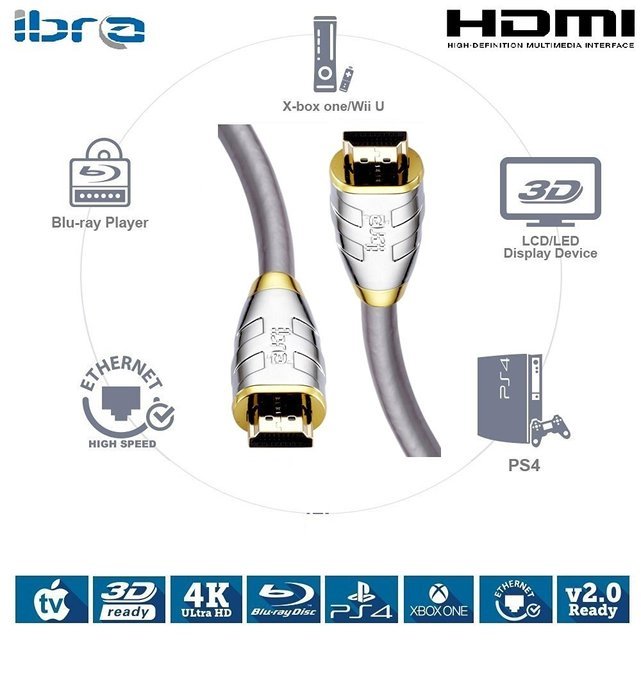 IBRA&reg; 5 Feet Ultra Advanced High Speed HDMI Cable. Advanced display resolutions. Capable beyond 1080p to 2160p... N15