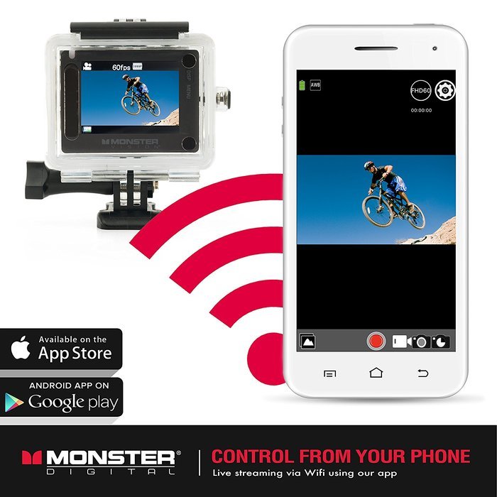 Monster Vision 360 Camera 1080p 60 fps Action Camera, 16GB MicroSD included, Ultra Wide Angle, WiFi Enabled [CAMVI... N15