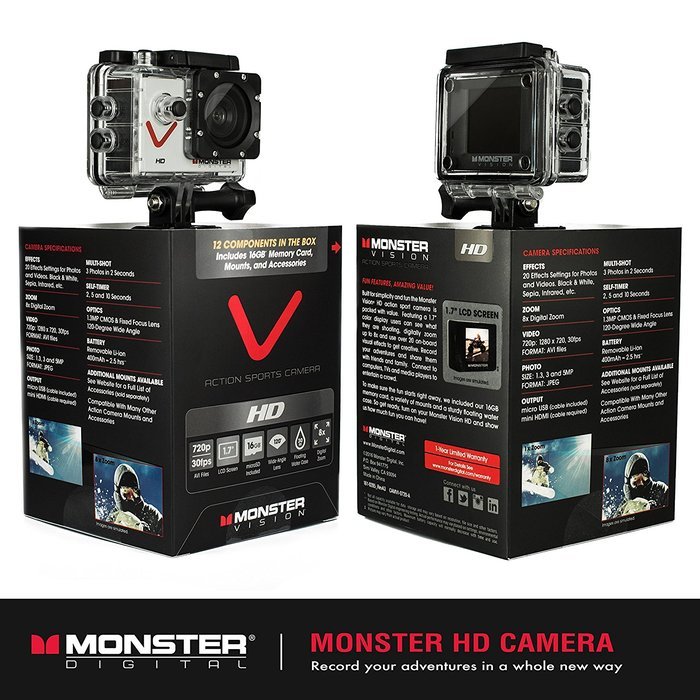 Monster Vision 360 Camera 1080p 60 fps Action Camera, 16GB MicroSD included, Ultra Wide Angle, WiFi Enabled [CAMVI... N18