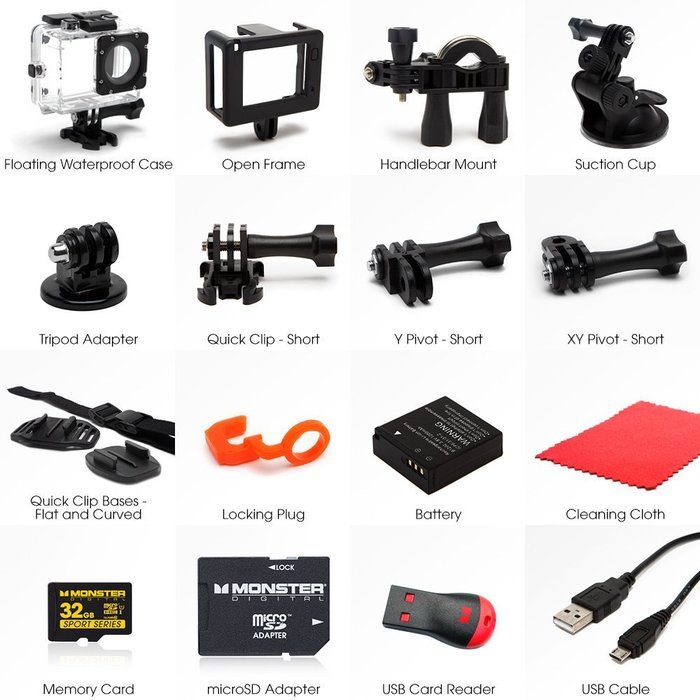 Monster Vision 360 Camera 1080p 60 fps Action Camera, 16GB MicroSD included, Ultra Wide Angle, WiFi Enabled [CAMVI... N19