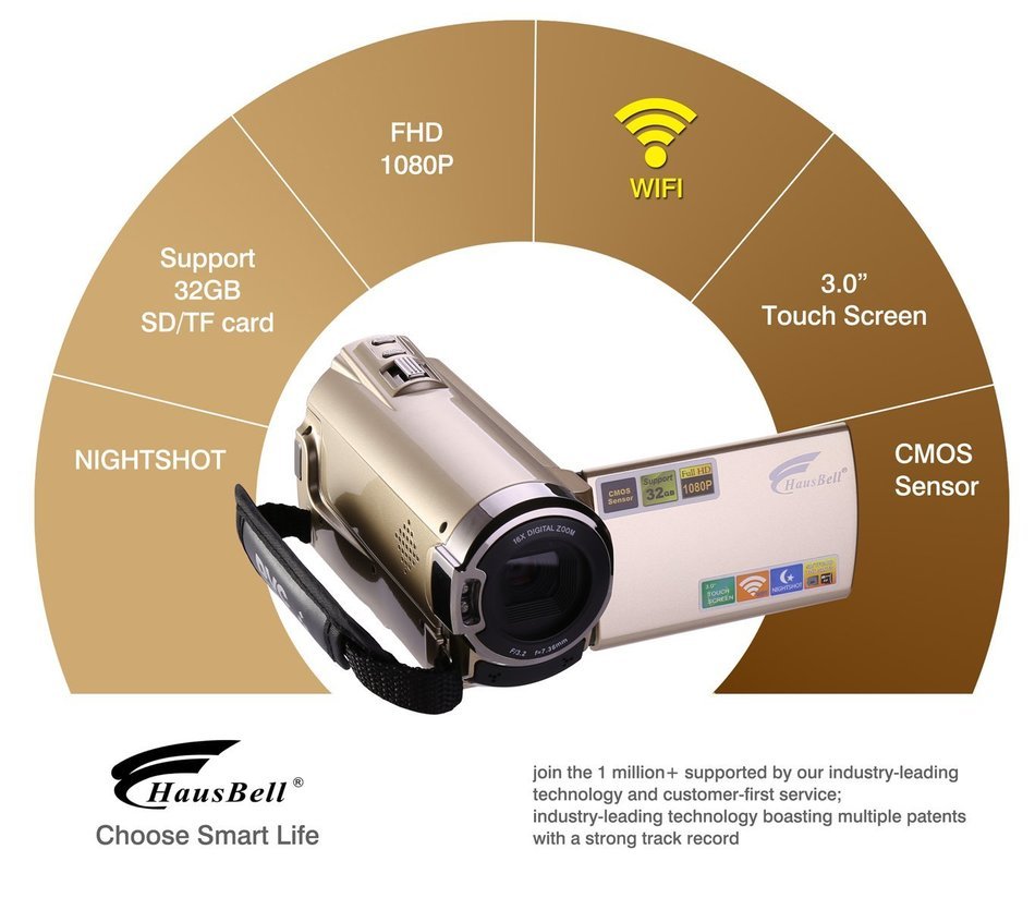 Hausbell HDV-5052 HDMI 1920x1080p Full HD Wifi Digital Video Camera Infrared Night Vision 30FTPS Camcorder with... N2
