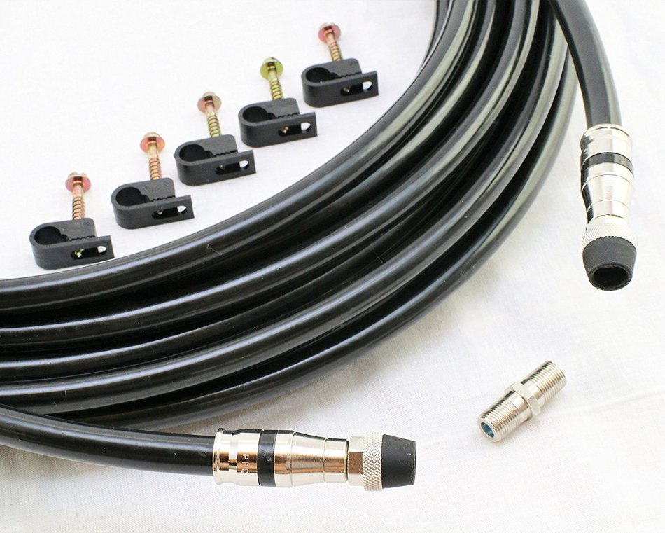 250 FT RG11 CABLE with F Connectors on each end - Black Tri-Shield Underground Coaxial DIRECT BURIAL Gel Coated... N6