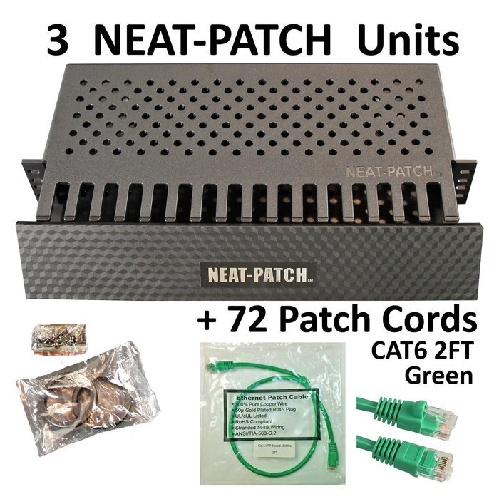 Neat Patch Cable Manager (10 Units) w/ 240 CAT6 Patch Cables (2FT Green) N26