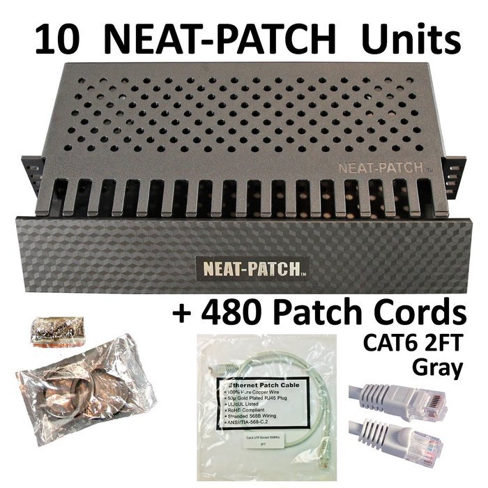 Neat Patch Cable Manager (10 Units) w/ 240 CAT6 Patch Cables (2FT Green) N29