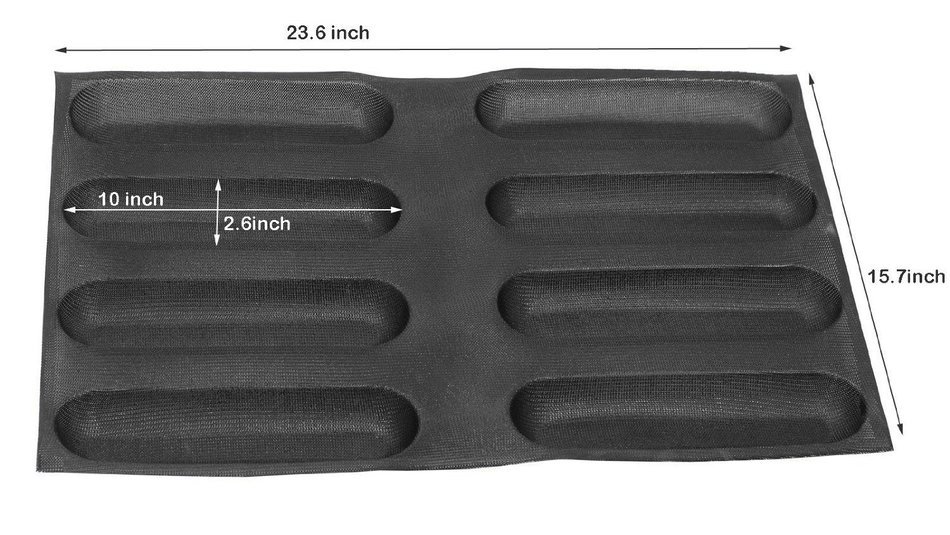 Dltsli Silicone Non Stick Perforated Baking Liners Mat Bread Mold Subway Bread Mould (Black,4 Molds) N15