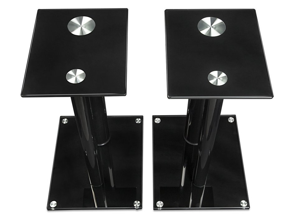 Mount-It! 2 Satellite Speaker Stands for Surround Sound Home Theaters, Glass and Aluminum, Black (MI-28) N5