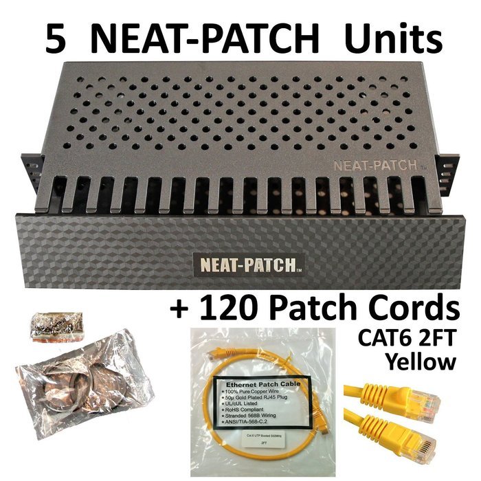 Neat Patch Cable Manager (10 Units) w/ 240 CAT6 Patch Cables (2FT Green) N36