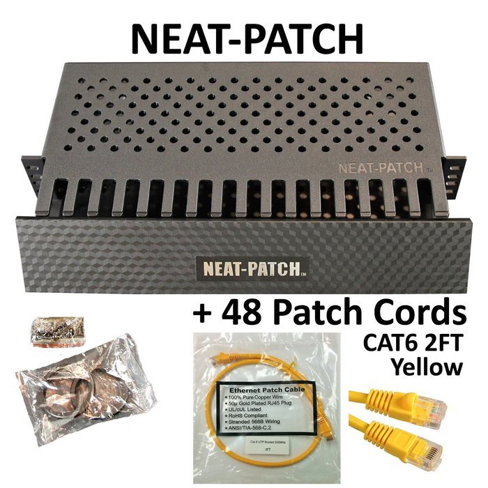 Neat Patch Cable Manager (10 Units) w/ 240 CAT6 Patch Cables (2FT Green) N37