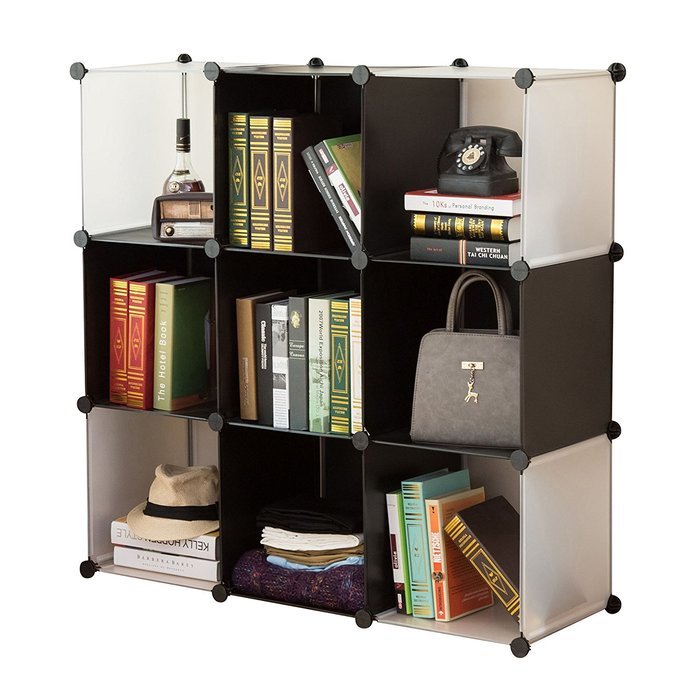 C&AHOME -DIY Bookcase Media Storage Standing Shelf Storage Cabinet Cube of 9 (White Cross Door) N17