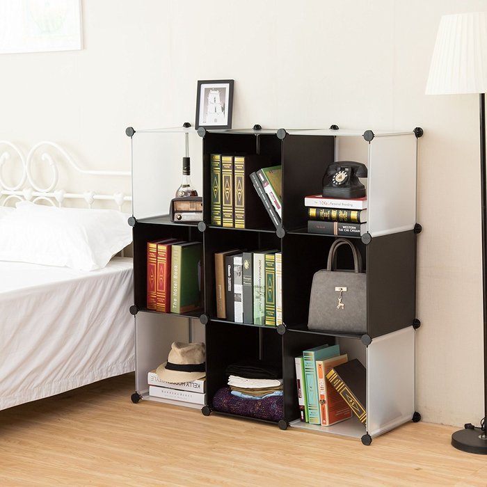 C&AHOME -DIY Bookcase Media Storage Standing Shelf Storage Cabinet Cube of 9 (White Cross Door) N18