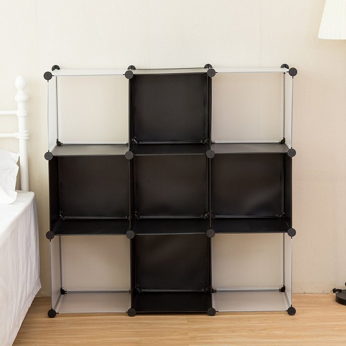 C&AHOME -DIY Bookcase Media Storage Standing Shelf Storage Cabinet Cube of 9 (White Cross Door) N19