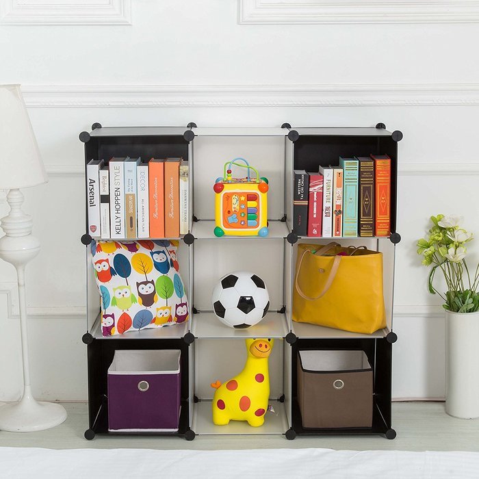 C&AHOME -DIY Bookcase Media Storage Standing Shelf Storage Cabinet Cube of 9 (White Cross Door) N22