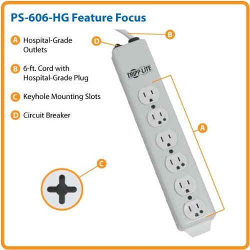 Tripp Lite 4 Outlet Medical-Grade Power Strip, UL1363 NOT for Patient-Care Vicinity, 15ft Cord w/ 5-15P-HG Plug... N5