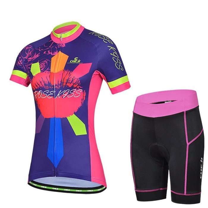 Ophelia Women Short Sleeve Cycling Jersey Pant Set+arm Sleeves(Skull,S) N95