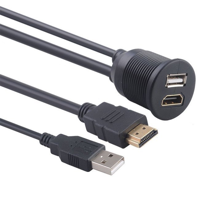 BATIGE USB & HDMI to HDMI + USB AUX Extension Dash Panel Waterproof Car Flush Mount Cable For Car Boat and Motorcycle...