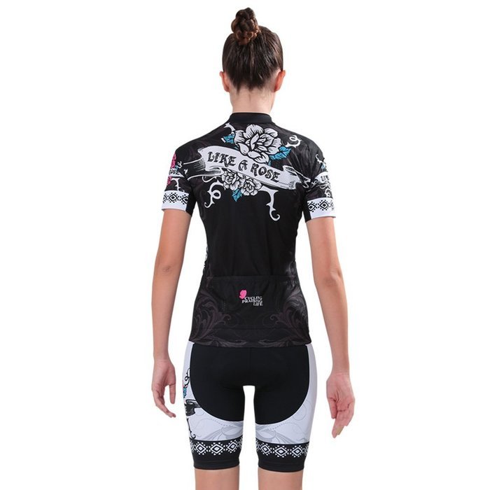 Ophelia Women Short Sleeve Cycling Jersey Pant Set+arm Sleeves(Skull,S) N102