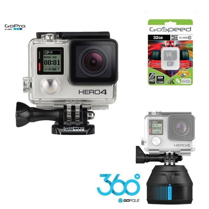 GoPro Hero4 Hero 4 BLACK 12MP Full HD 4K 30fps 1080p 120fps Built-In Wi-Fi Waterproof Wearable Camera Adventure... N28