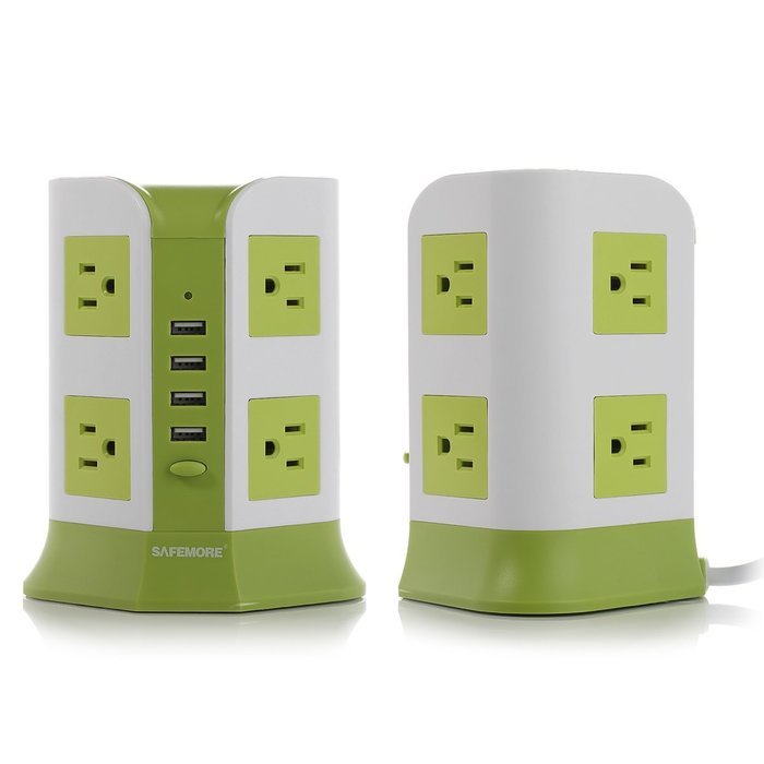 Safemore Smart 8-Outlet with 4-USB Output Power Strip (Green and White) N5
