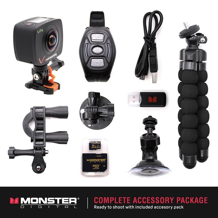 Monster Vision 360 Camera 1080p 60 fps Action Camera, 16GB MicroSD included, Ultra Wide Angle, WiFi Enabled [CAMVI... N24