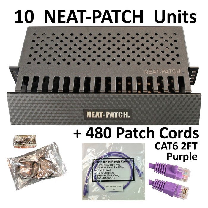 Neat Patch Cable Manager (10 Units) w/ 240 CAT6 Patch Cables (2FT Green) N41
