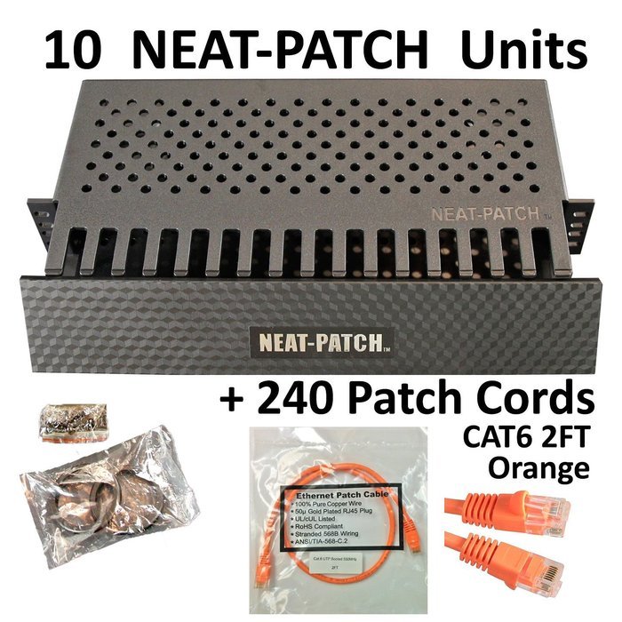 Neat Patch Cable Manager (10 Units) w/ 240 CAT6 Patch Cables (2FT Green) N42