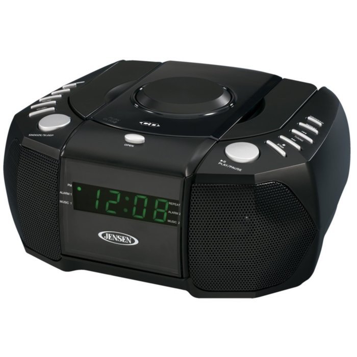Jensen AM/FM Stereo Dual Alarm Clock Radio with Top Loading CD Player, Digital Tuner and Aux Input N2