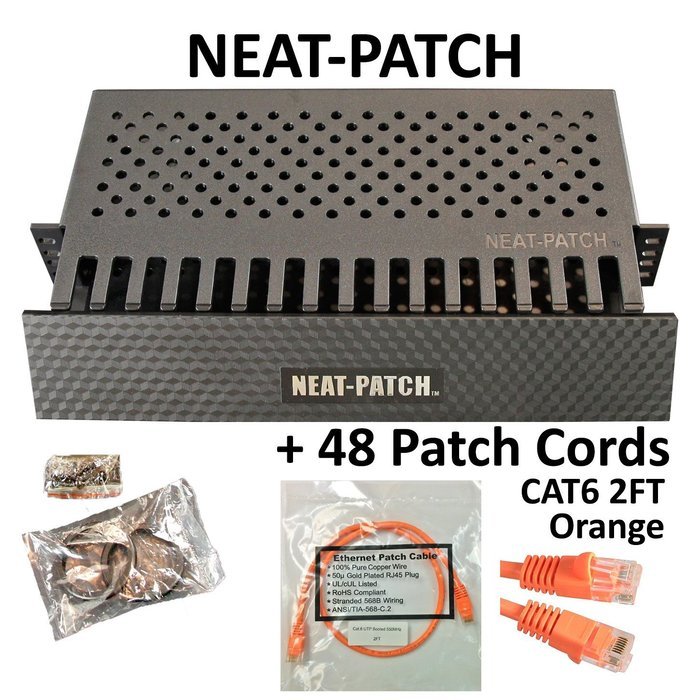 Neat Patch Cable Manager (10 Units) w/ 240 CAT6 Patch Cables (2FT Green) N45