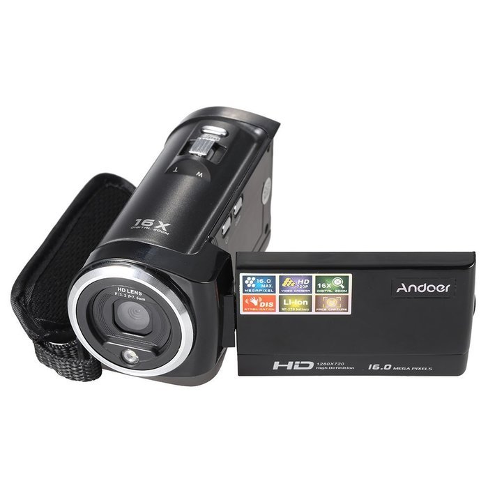 Andoer HDV-107 Digital Video Camcorder Camera HD 720P 16MP DVR 2.7'' TFT LCD Screen 16x ZOOM N16