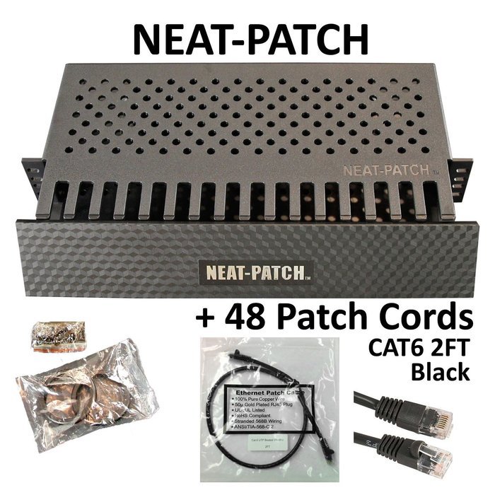 Neat Patch Cable Manager (10 Units) w/ 240 CAT6 Patch Cables (2FT Green) N47