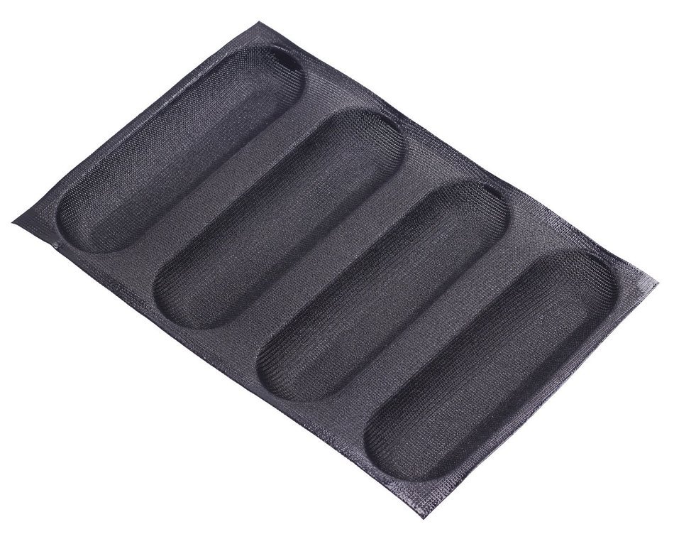 Dltsli Silicone Non Stick Perforated Baking Liners Mat Bread Mold Subway Bread Mould (Black,4 Molds) N17