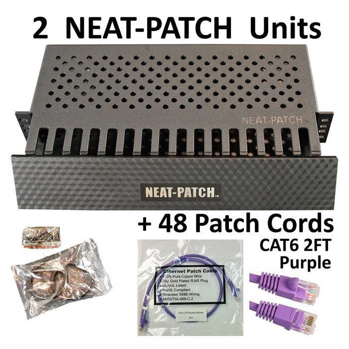 Neat Patch Cable Manager (10 Units) w/ 240 CAT6 Patch Cables (2FT Green) N53