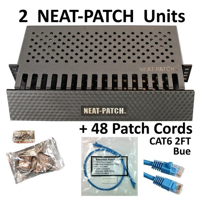 Neat Patch Cable Manager (10 Units) w/ 240 CAT6 Patch Cables (2FT Green) N56