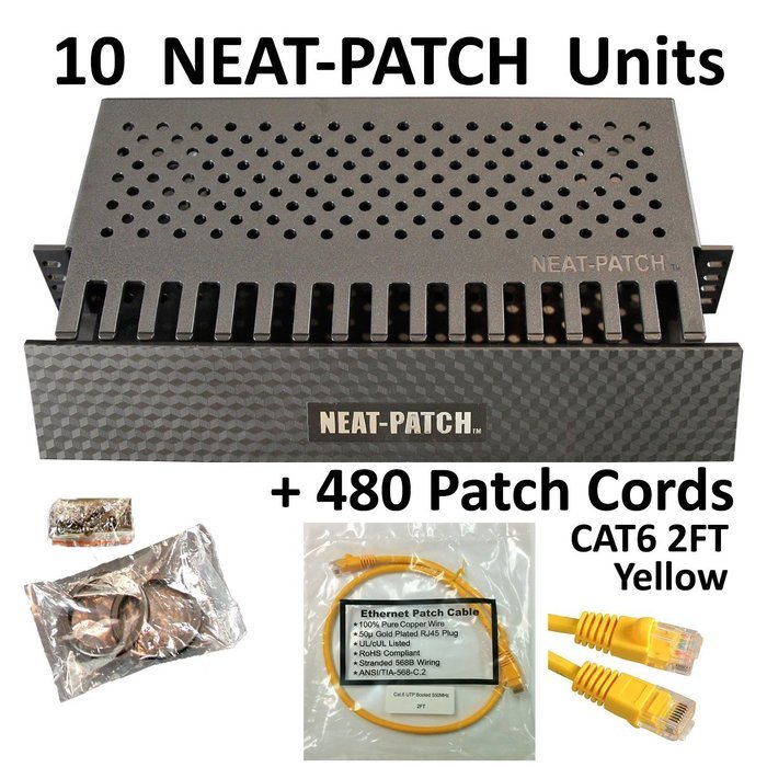 Neat Patch Cable Manager (10 Units) w/ 240 CAT6 Patch Cables (2FT Green) N59