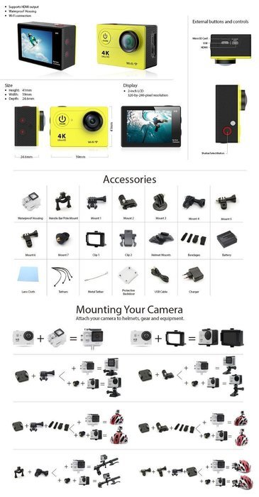 Sogo Pro Style Action Camera 2.0 Inch 6G HD 170 Degree Ultra-wide Angle Lens WIFI 4k Ultra-hd 30-meter Waterproof... N2