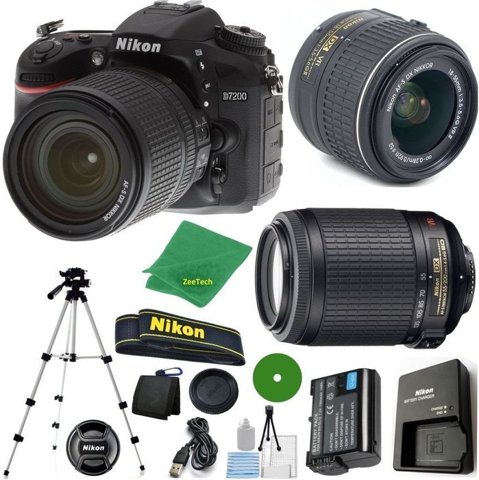ZeeTech Ultimate Bundle for D7200 DSLR Body, 18-55mm VR Lens, 55-200mm f4-5.6G VR Nikkor, Tripod, 6pc Cleaning...