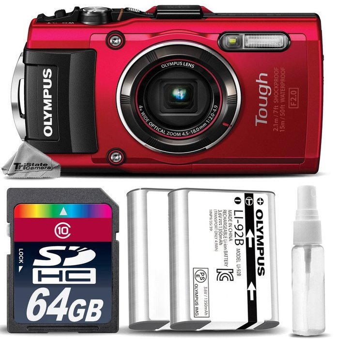 Olympus Stylus TOUGH TG-4 Digital Camera (Red) + 64GB Class 10 Memory Card+ Replacement Battery for Olympus LI... N2