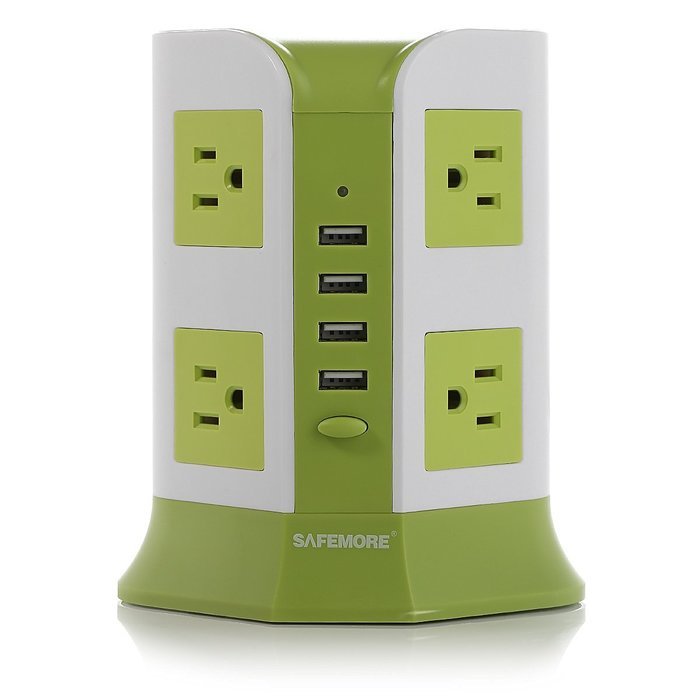 Power Strip 8-AC Outlets and 4-Port USB Charging Ports with 6.5-Foot Cord（Green+White） N2
