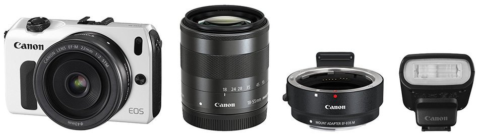 Canon EOS M (White) and EF-M 22mm STM Lens and EF-M18-55mm IS STM Lens N9