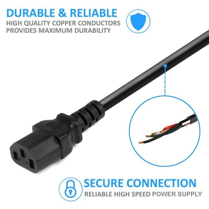 3 Pack - 3ft High Performance Premium Power Supply Cable NEMA5-15P to IEC C13 - Universal Connection Supports... N12