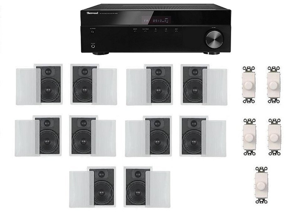 Distributed Home Audio Whole House Sound System- Inwall Speakers and Wall Volume Controls for 5+ Rooms