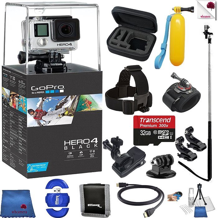 Gopro Hero 4 Black 14 Piece Advanced Bundle Includes: Go Pro Hero4 Black + Case + Floaty bobber + Head Strap +...