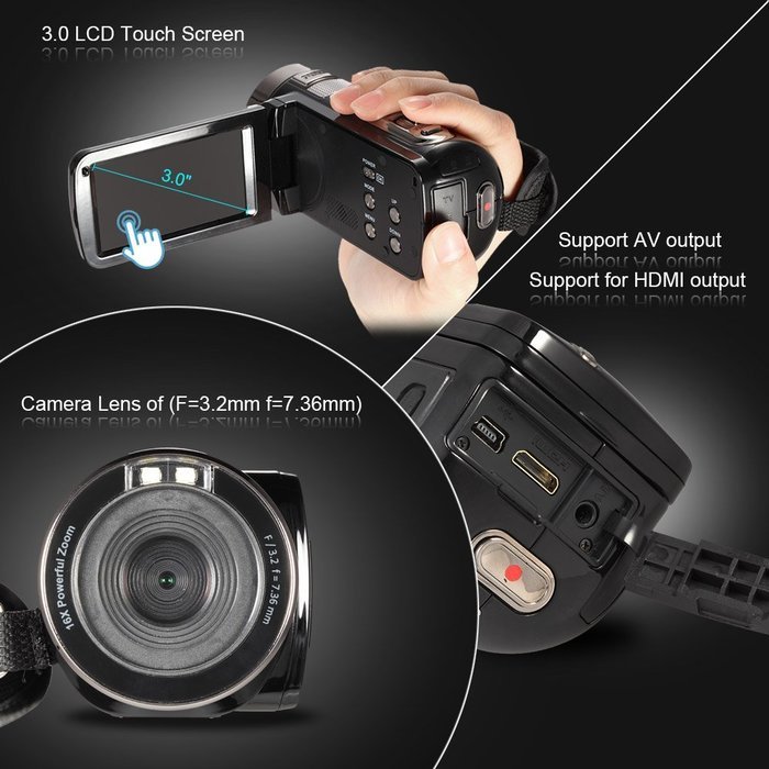 Andoer&reg; Digital Video Camera Camcorder 3.0" LCD Touch Screen DV 24MP 1080P Full HD Support for HDMI AV Output... N7