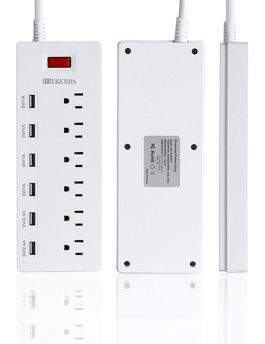 HITRENDS Power Strip Surge Protector 6 Outlets with 6 USB Charging Ports Multiplug 1625W/13A for iPhone 7 6 6s... N2